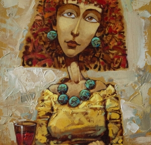 портрет девушки, девушка с бокалом, современная живопись, подарок,произведение искусства 